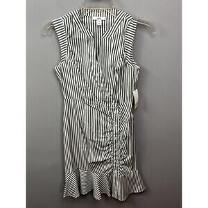 Bar III Flounce Dress Womens XS Green Picnic Stripe Ruffle Fitted Sleeveless NEW